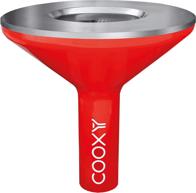 COOXY rouge, plateau en inox, logo lumineux sur le fût